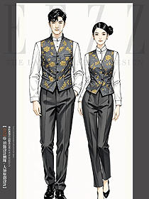 夏季酒店男女提花單馬甲修身時尚V領(lǐng)國風制服