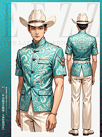 東南亞風格酒店夏套短袖男形像崗服裝手繪圖
