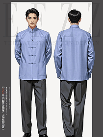 中式連袖襯衫長袖立領男工裝定制設計圖