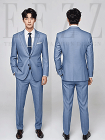 藍色男西裝套裝-商務正裝正背面款式圖