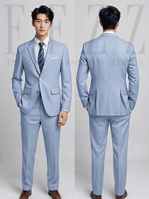 天藍色男西裝套裝-商務(wù)正裝正背面圖