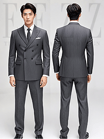 深灰色雙排扣男西裝套裝-商務正裝正背面圖