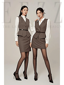 時(shí)尚深咖色馬夾系腰帶職業(yè)正裝