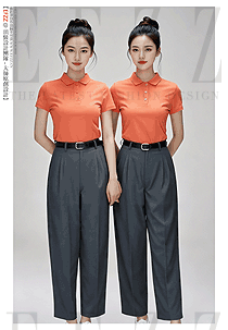 橙色翻領短袖純棉t恤廣告文化衫女款