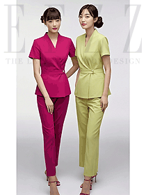 青蘋果配紫色時尚醫療工服美容院套裝