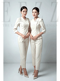 高級采耳師工作裝新款米色工裝圖