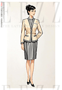 酒店前臺接待工作裝米色系職業套裝手繪