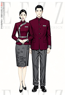 高端會所高檔酒店前臺收銀中式工作服定制款