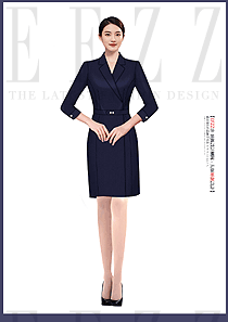 藏藍(lán)色案場(chǎng)客服職業(yè)裝連衣裙設(shè)計(jì)圖