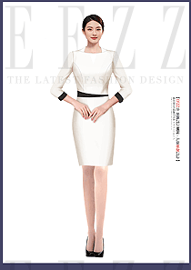 高端中式茶藝師改良連衣裙設(shè)計圖