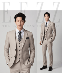 米色兩粒扣男馬夾西裝套裝款