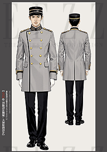 飯店迎賓男服務(wù)員制服長(zhǎng)款手繪圖