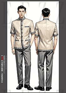 米色短袖迎賓門童制服賓館泊車員服裝