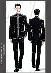 傳統(tǒng)特色餐飲酒店門童工作服定制手繪圖