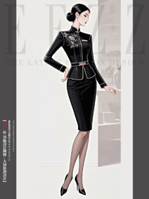 高端酒店前臺案場文員黑色立領刺繡工作服