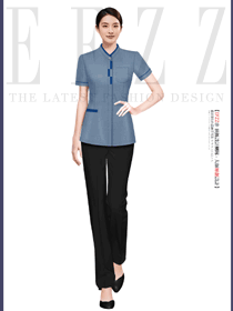 物業保潔工作服短袖灰藍色制服設計圖