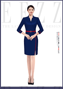 寶藍色銷售導購員工職業裝定制設計圖