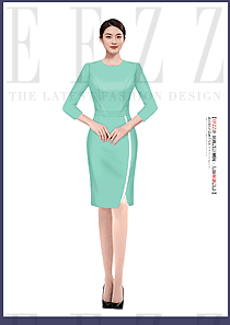 清新綠色款置業顧問連衣裙工作服設計圖