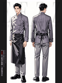 酒店餐飲飯店食堂紫色廚師服手繪圖