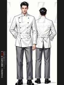 餐飲高檔白色廚師服長袖手繪圖