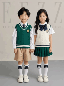 小學生綠色針織衫短袖襯衫校服款式圖