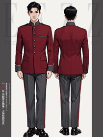 特色餐飲酒店門童紅色套裝工作服定制