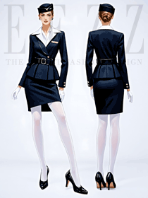 藏藍色秋季外套空姐服裝手繪效果圖