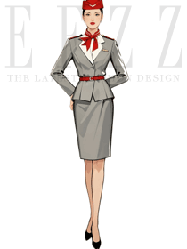 米灰色系航空空姐制服手繪效果圖