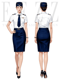 短袖襯衫款空姐地勤制服手繪圖