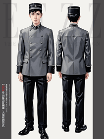 深灰色門童制服套裝行李員工作服手繪效果圖