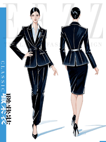 高端職裝定制：藏藍色一粒扣女士職業裝設計藍圖