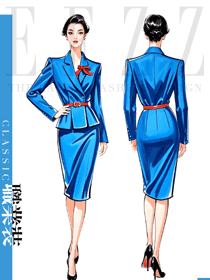 時尚職場著裝范本：女士寶藍色一粒扣西裝定制設計