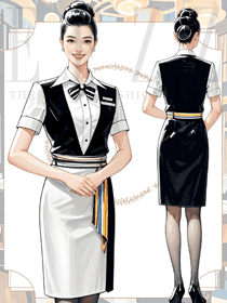 夏季西餐飲服務員工作服短袖白襯衫手繪效果圖