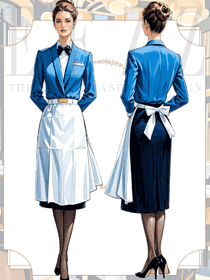 酒店餐廳服務員工作服藍色制服套裝