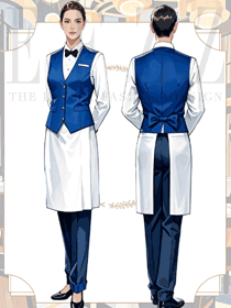 酒店餐廳服務員藍色馬夾制服效果圖