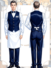 酒吧西餐廳工衣長袖襯衫馬甲套裝手繪圖