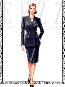 深色女西裝戧駁領雙排扣定制手繪設計圖