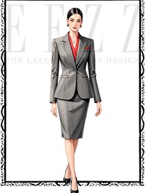 深灰色一粒扣職場女西裝定制設計圖