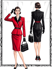 復古洋氣英倫風女西裝高定設計手繪圖