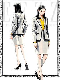 輕熟職業裝西裝兩件套裙裝手繪風設計圖
