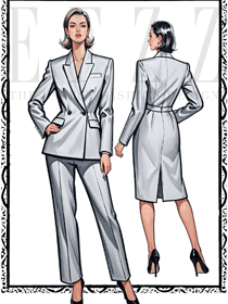 灰白款雙排扣女西服定制設(shè)計圖