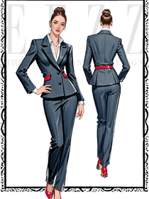 職場女春夏教師商務褲裝工作服手繪圖