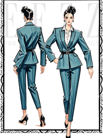 青綠色公務員面試西裝工作服定制設計圖