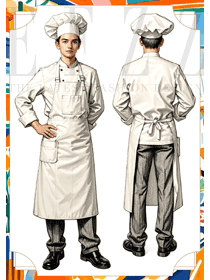 高端酒店廚師服雙排圍裙手繪定制款設計