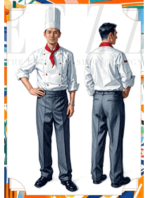 白色款酒店后廚房工裝長(zhǎng)袖防水廚師服手繪案例