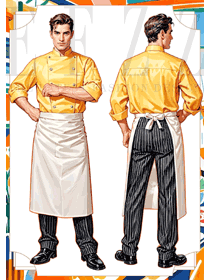 純棉黃色酒店高端西餐烹飪總廚工作服定制設(shè)計(jì)圖