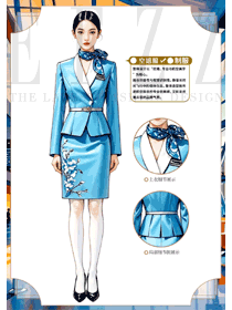 航空地勤藍色空姐刺繡制服設計效果圖
