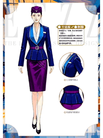 藍紫色秋冬款職業(yè)套裝女空姐制服手繪作品