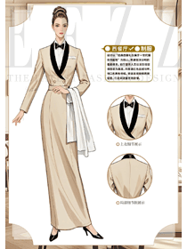 高檔西餐廳服務員長裙款套裝工作服手繪案例