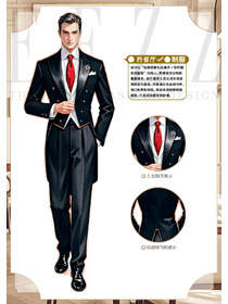 酒店餐飲咖啡西餐廳禮服套裝款手繪設計圖